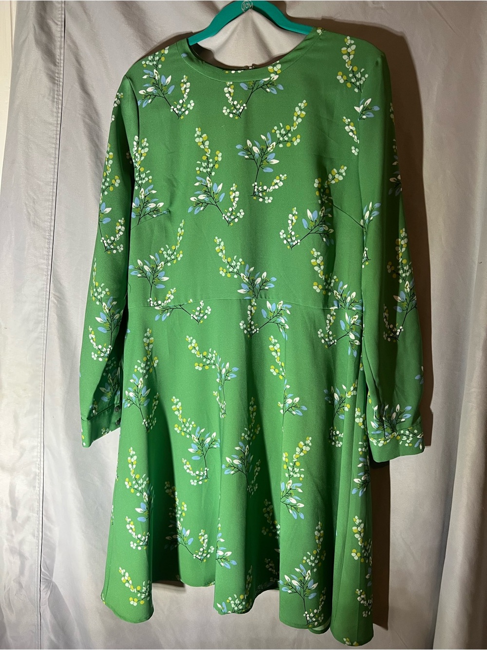 LOFT Green Floral Long-Sleeve Dress